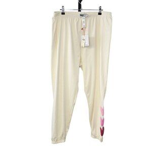 Beach Riot Georgie Pants, Hearts, Loungewear, Pull On, Cream, Size XL